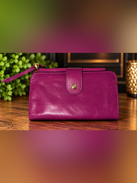 HOBO Handbags - 💜 HOBO Magenta Leather Bifold Wallet Wristlet #27